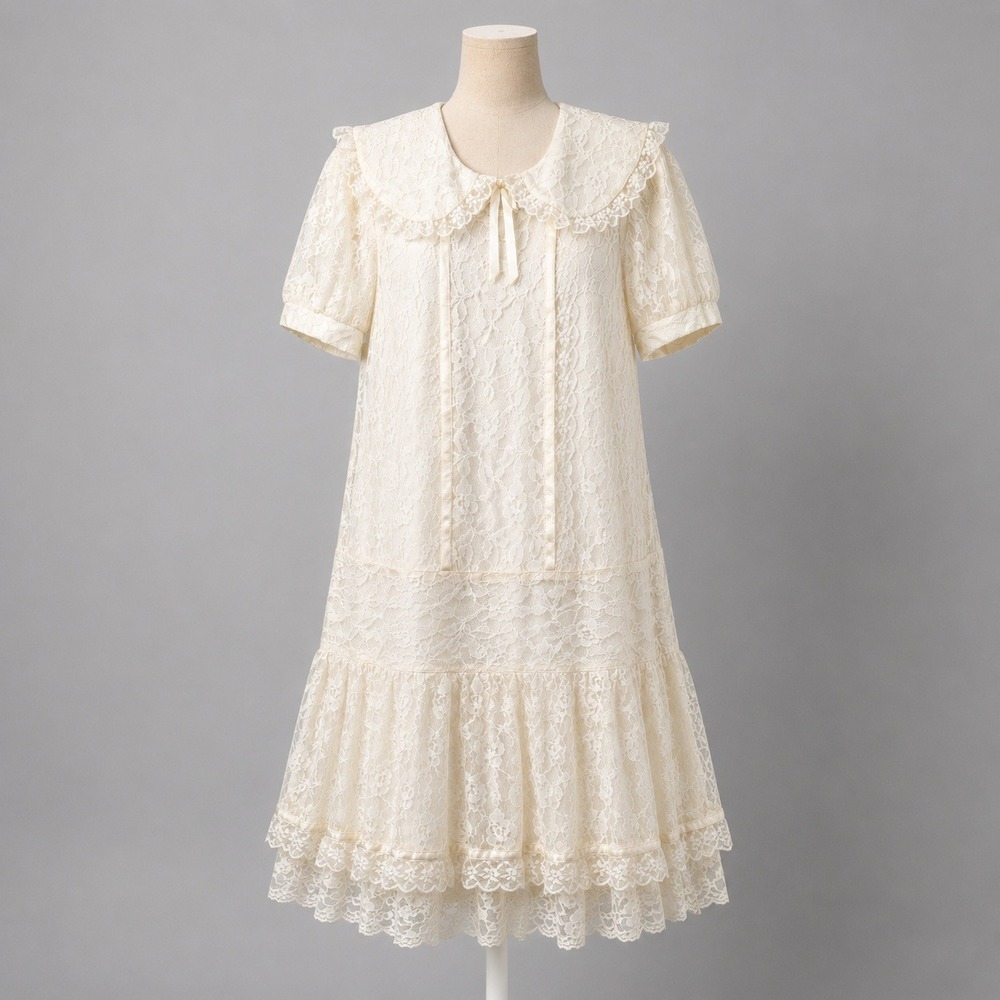 Vintage 70s Gunne Sax Floral Lace Mini Dress S Ivory Coquette Fairy Cottage Boho